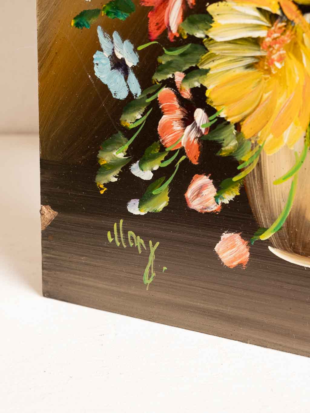 Peinture huile sur panneau mdf bouquet