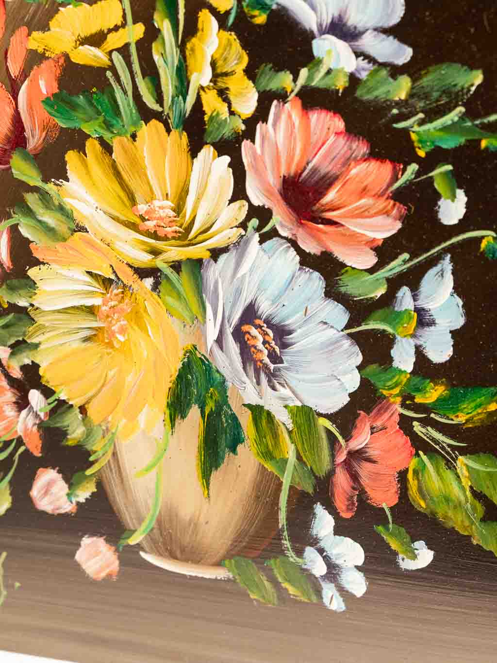 Peinture huile sur panneau mdf bouquet