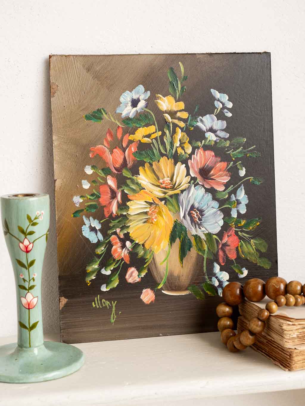 Peinture huile sur panneau mdf bouquet