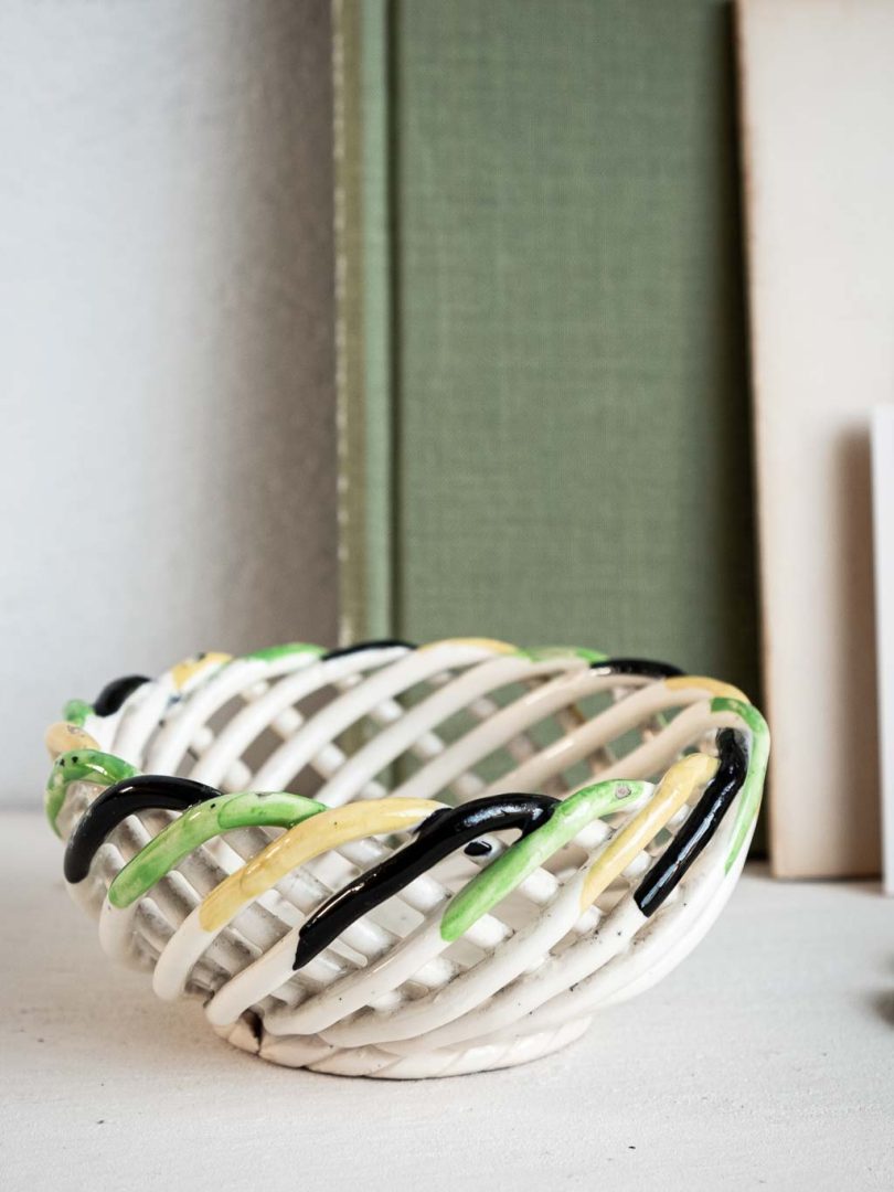 coupelle en céramique tressée blanche verte et noire