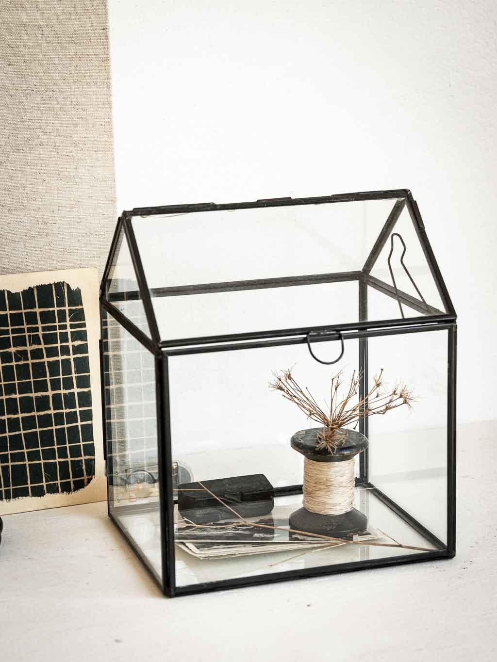 mini serre d'intérieur en verre et métal noir