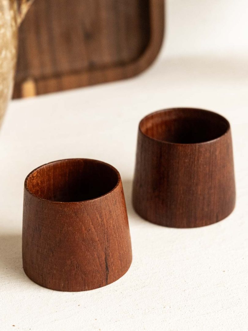 Lot de 2 coquetiers en bois de teck vintage 1960