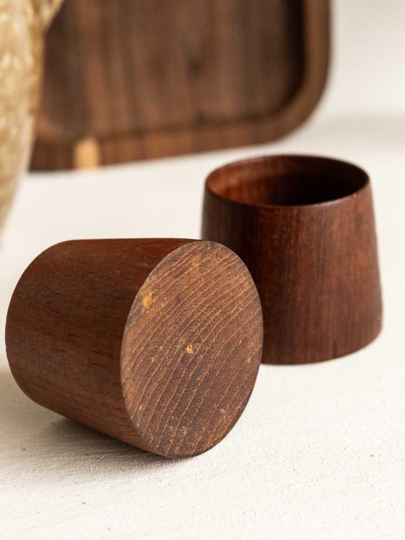 Lot de 2 coquetiers en bois de teck vintage 1960