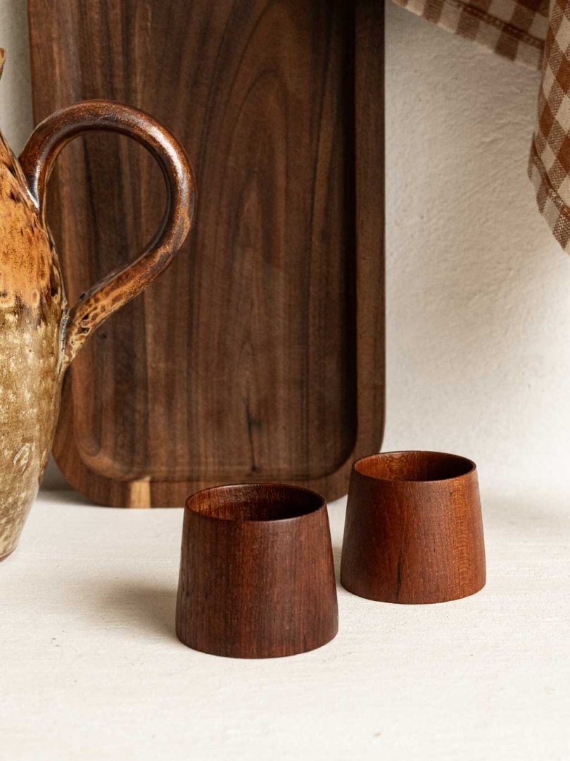 Lot de 2 coquetiers en bois de teck vintage 1960