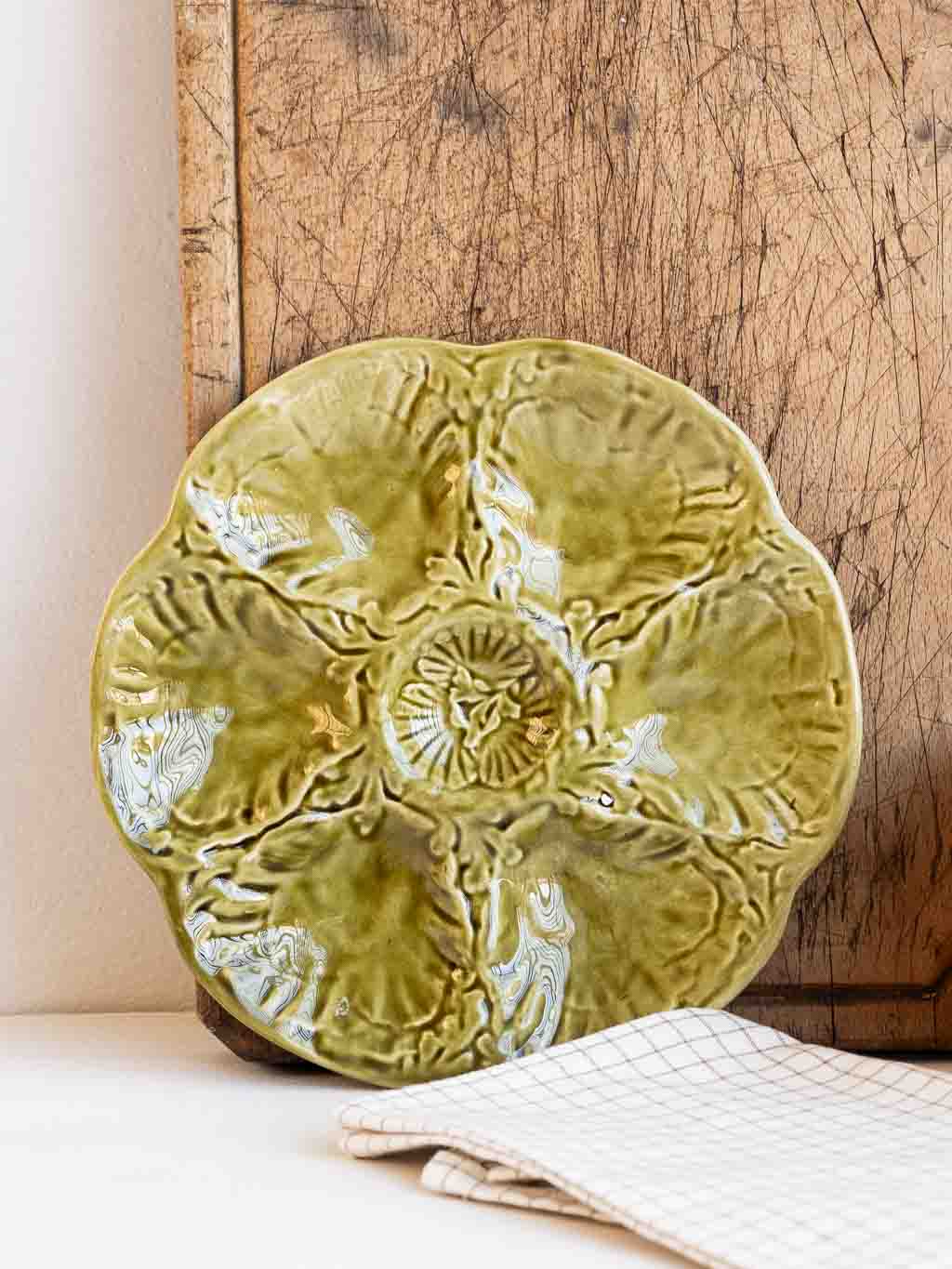 assiette à huitre vintage feuille de chou, Gien