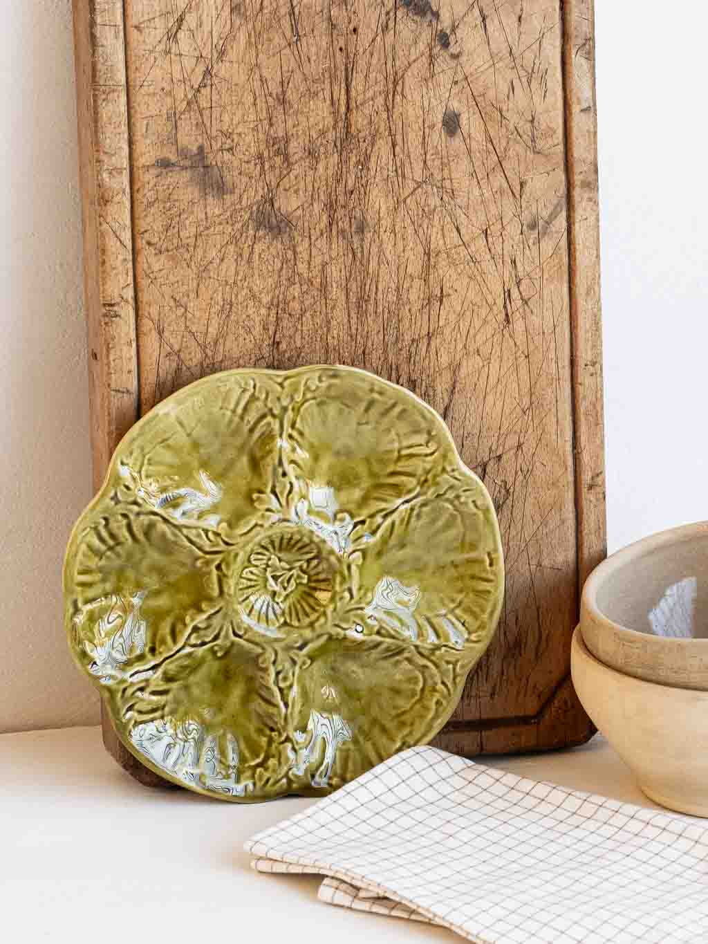 assiette à huitre vintage feuille de chou, Gien