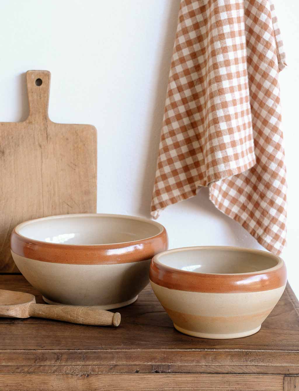 Grand bol bicolore Digoin en grès marron et beige