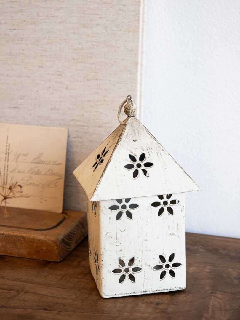 Lanterne maison en métal blanc pour bougie chauffe-plat