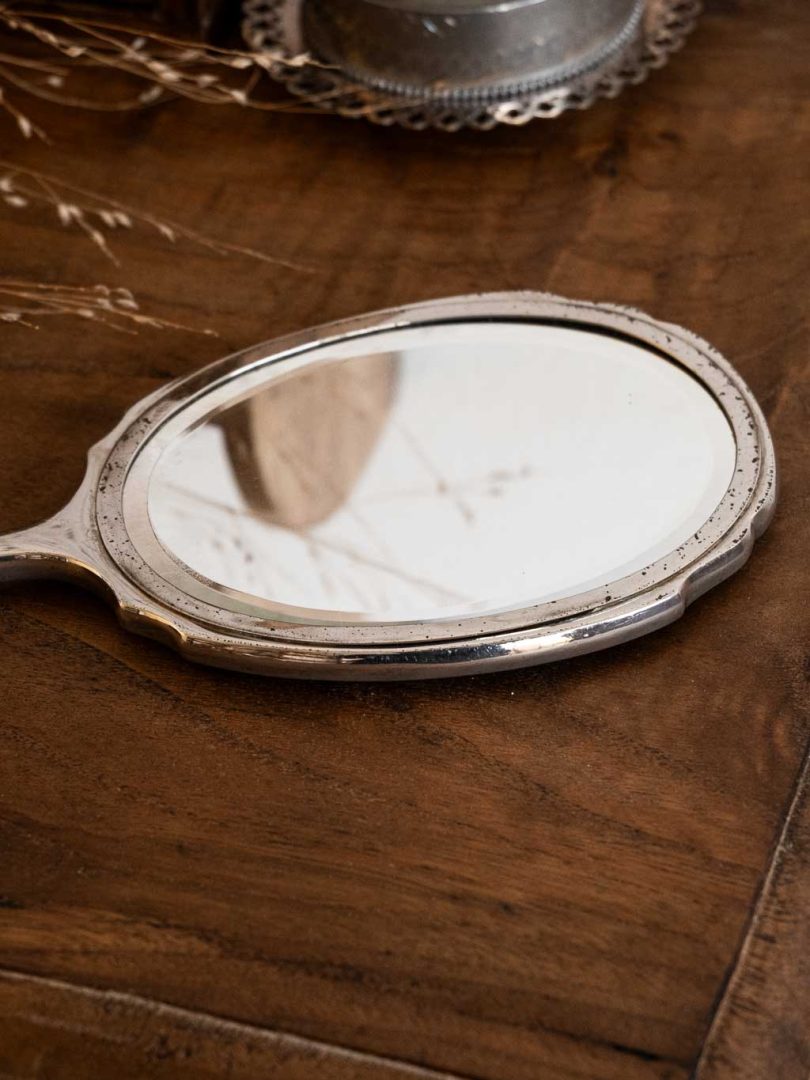 miroir à main vintage dos bleu