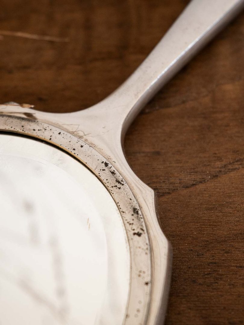 miroir à main vintage dos bleu