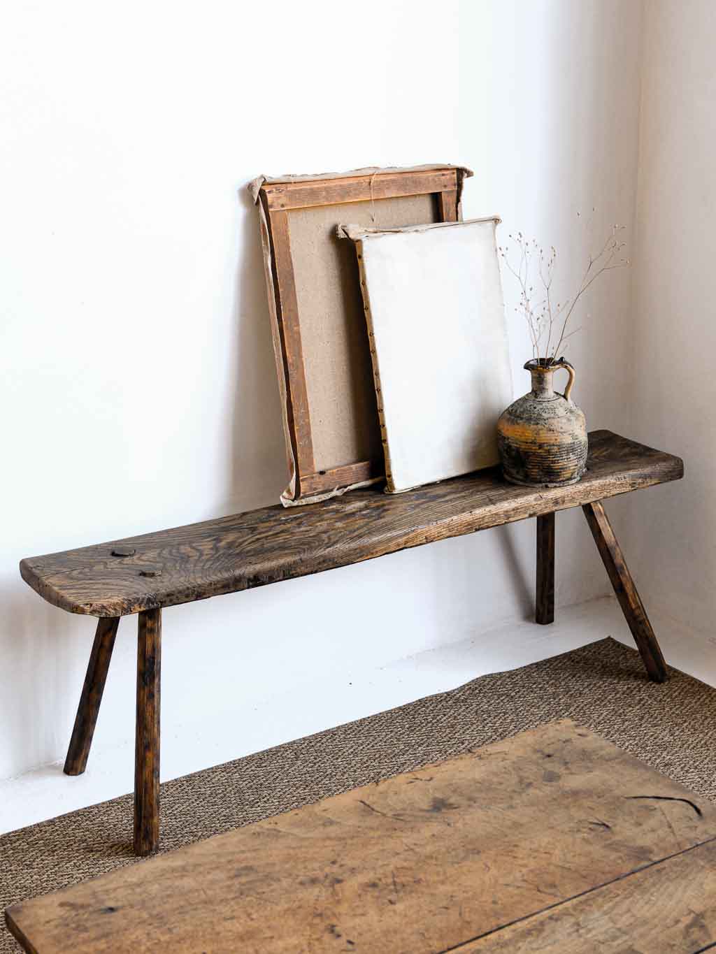 banc ancien rustique brutaliste en chêne massif
