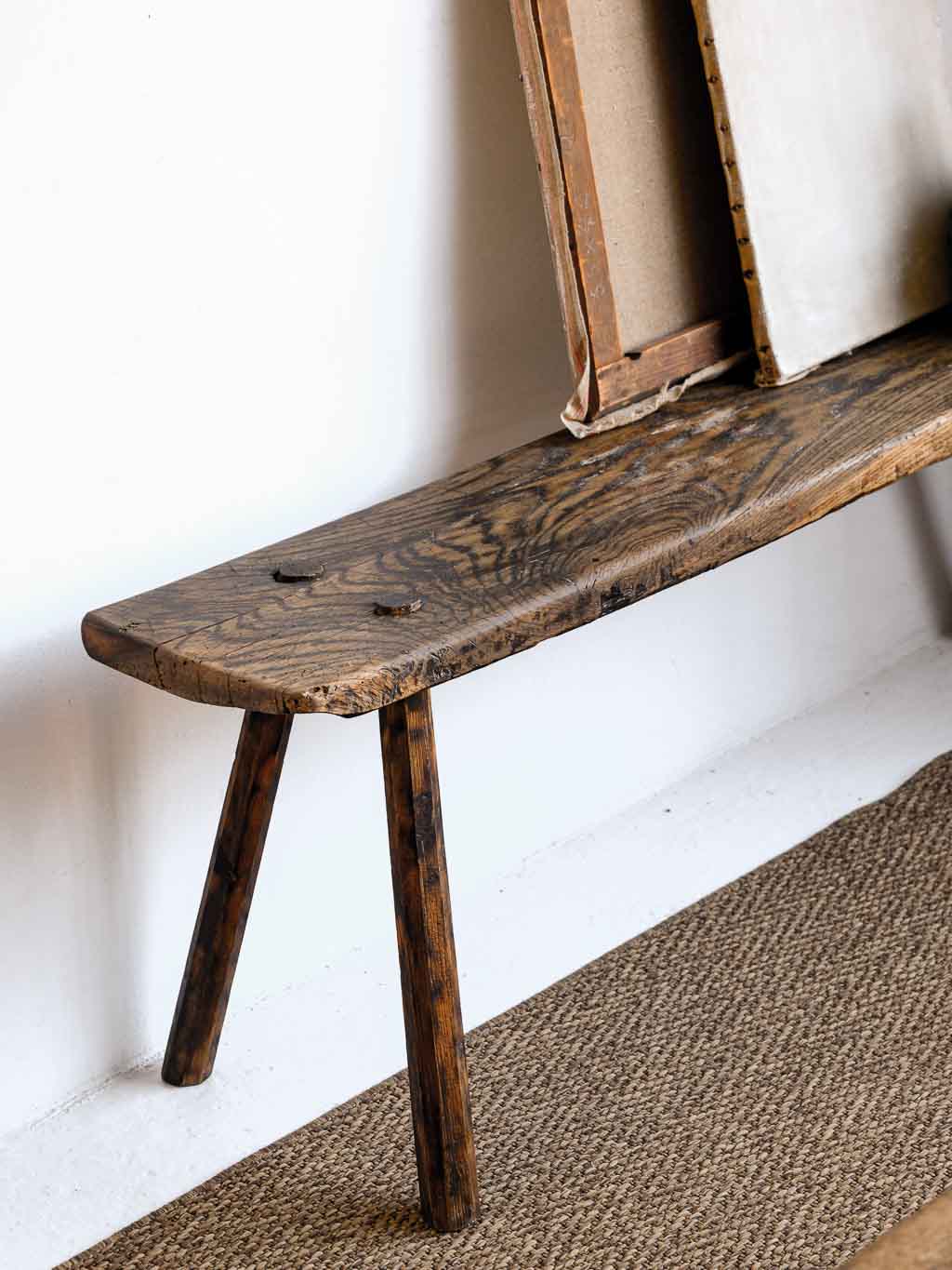 banc ancien rustique brutaliste en chêne massif