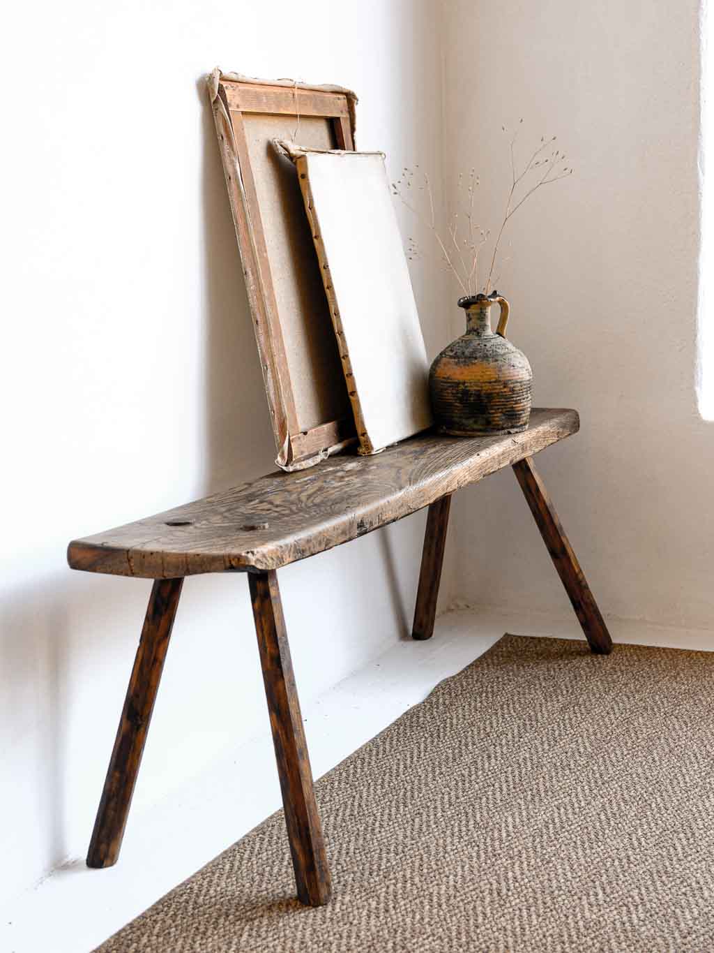 banc ancien rustique brutaliste en chêne massif