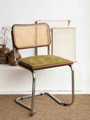 Chaise b32 cesca de Marcel Breuer chrome cannage tissus vert vintage