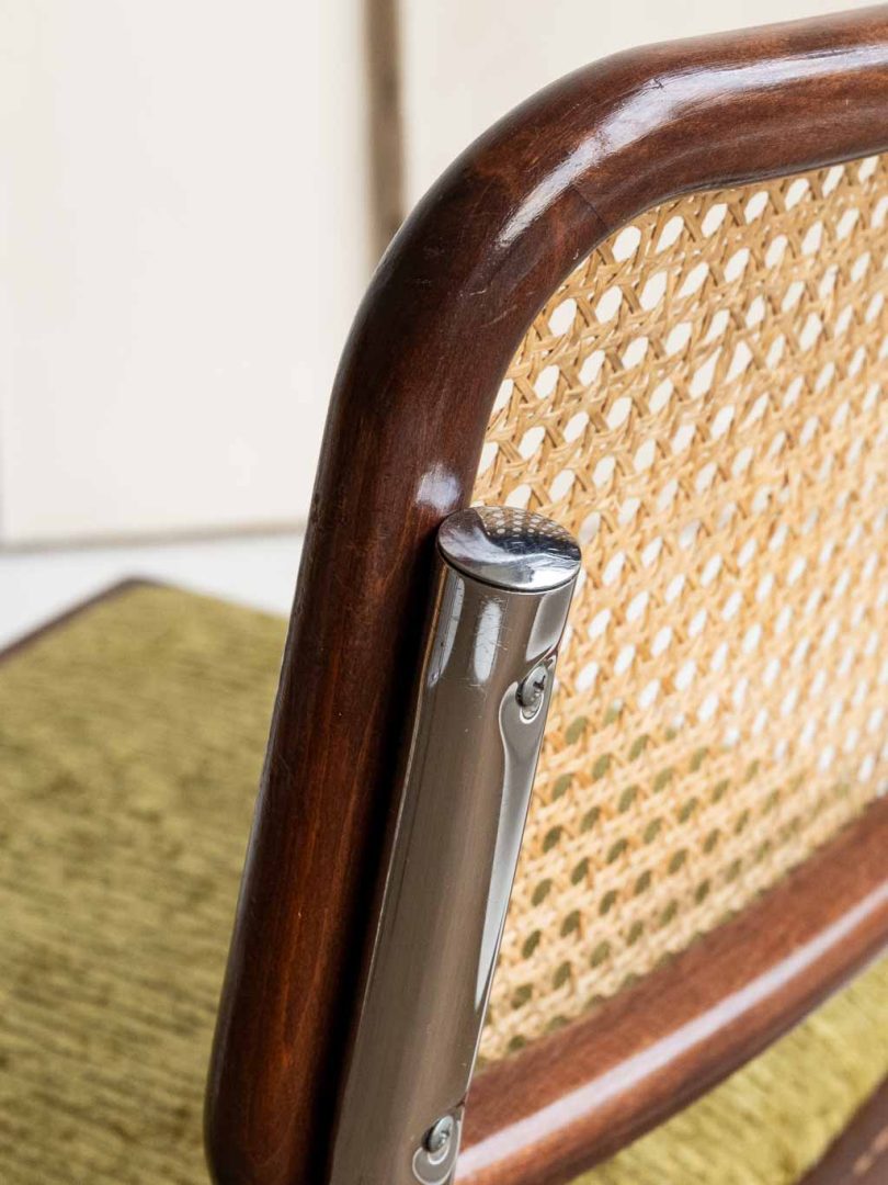 Chaise b32 cesca de Marcel Breuer chrome cannage tissus vert vintage