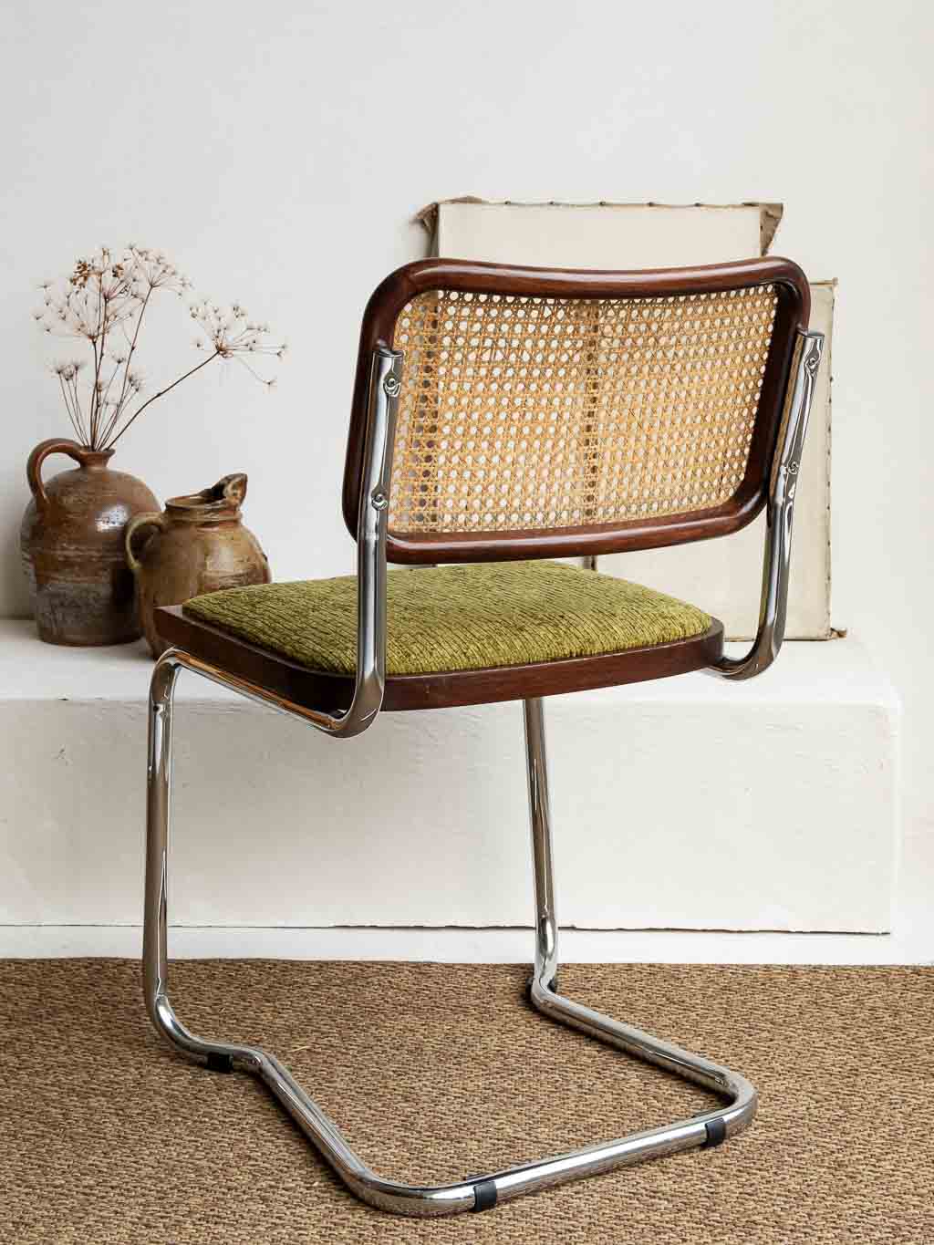 Chaise b32 cesca de Marcel Breuer chrome cannage tissus vert vintage