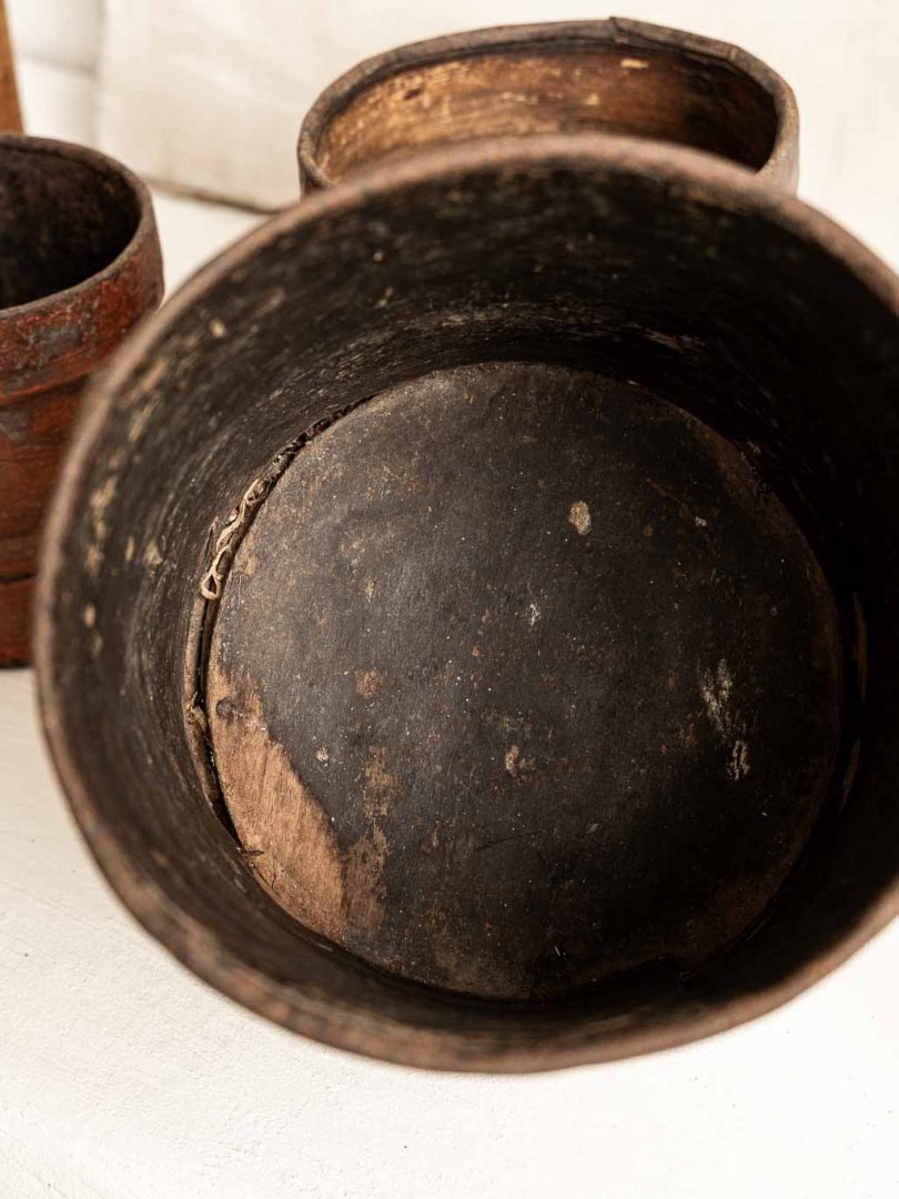 anciennes mesures à grain en bois, lot de 3 boisseaux