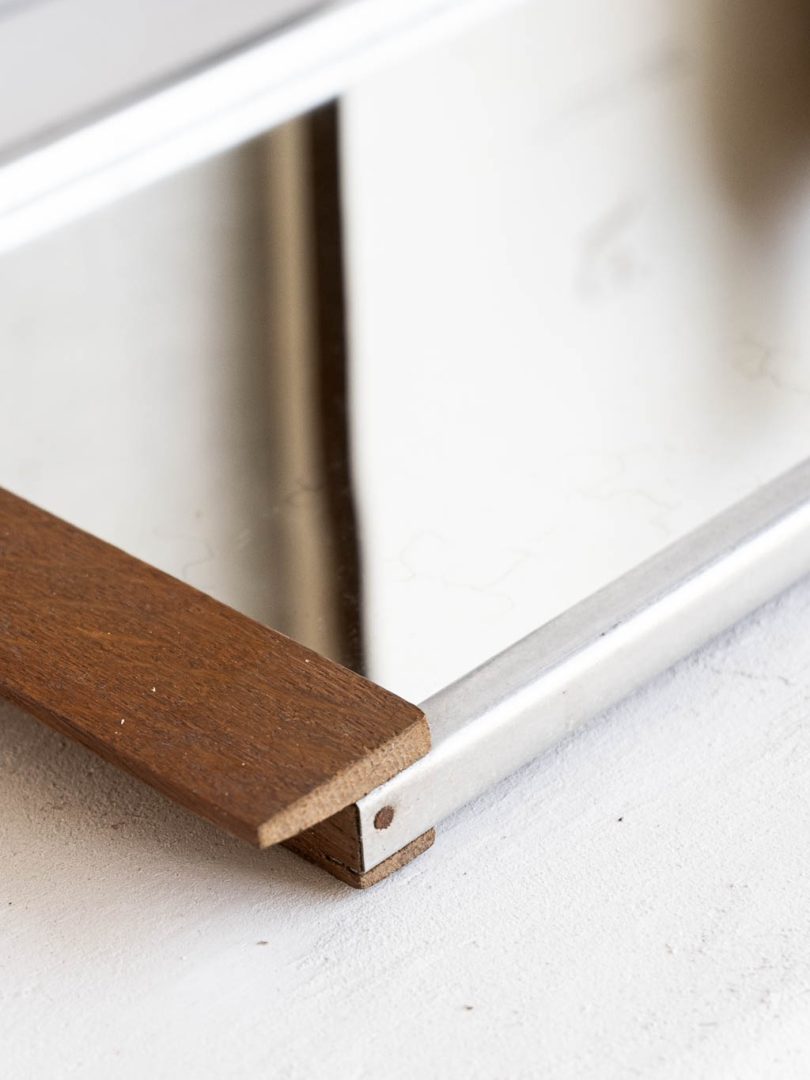plateau vintage miroir bois et métal 1940