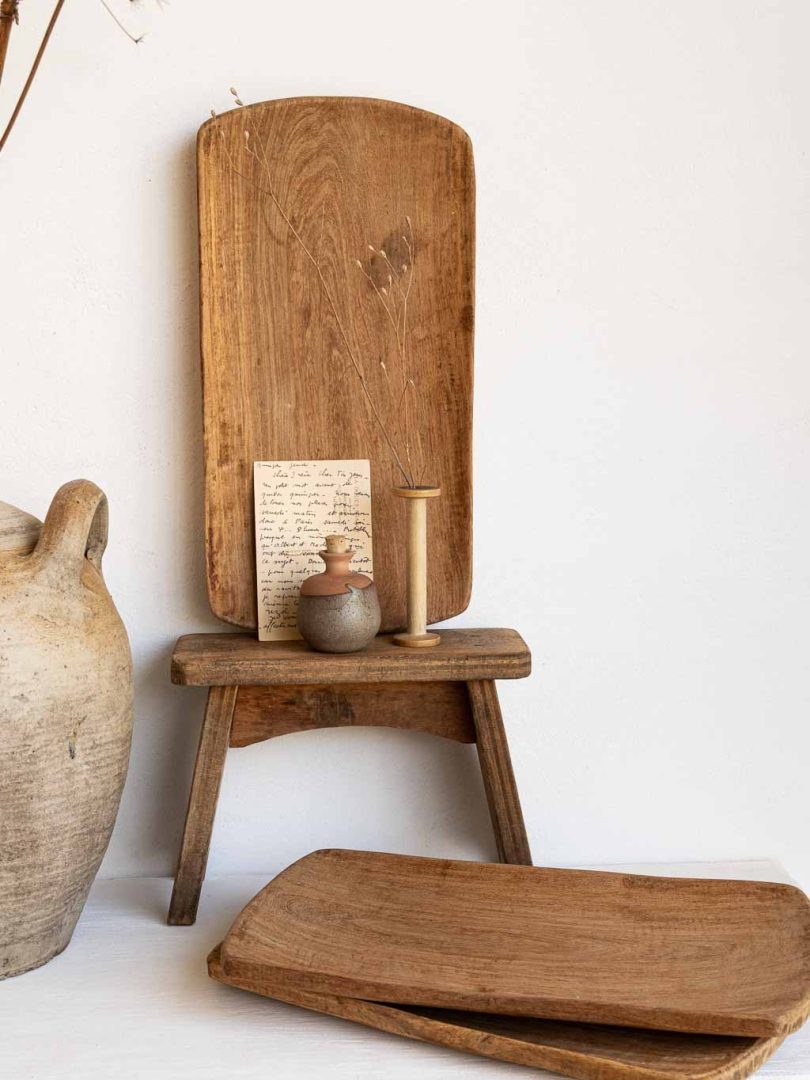 plateau en bois brut 40 cm ethnique