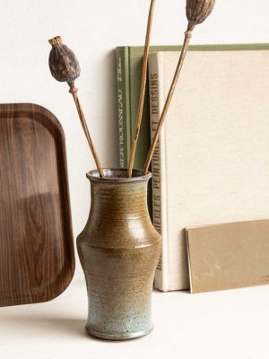 vase artisanal en grès bicolore bleu et marron
