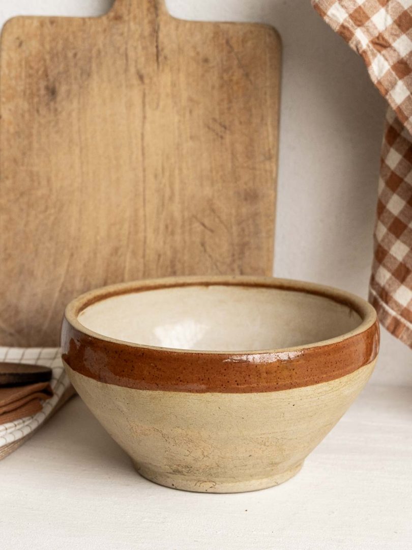 bol en grès bicolore beige brun