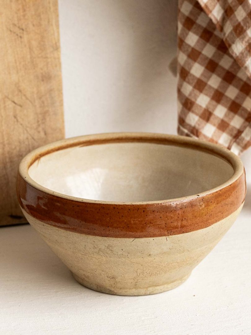 bol en grès bicolore beige brun