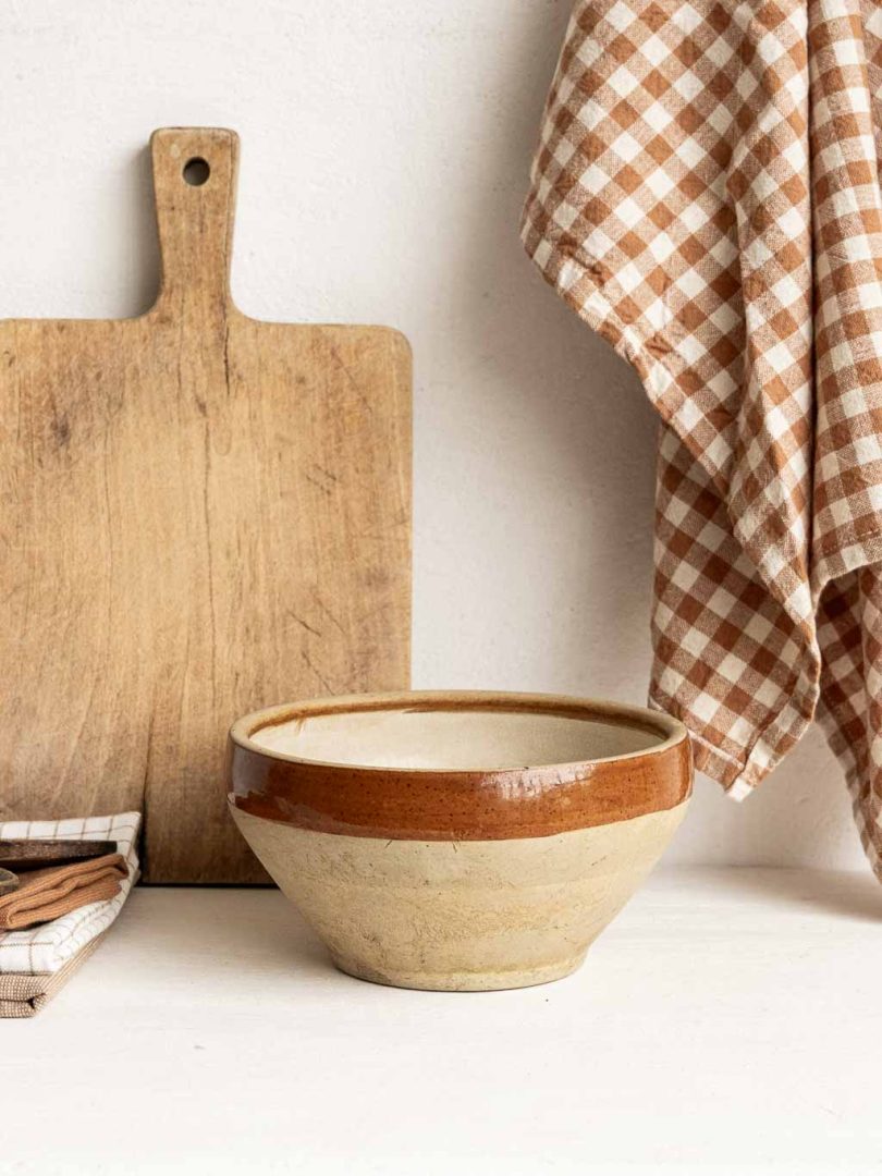 bol en grès bicolore beige brun