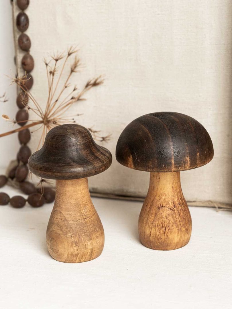 lot 2 champignons en bois décoratifs