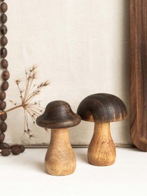 lot 2 champignons en bois décoratifs