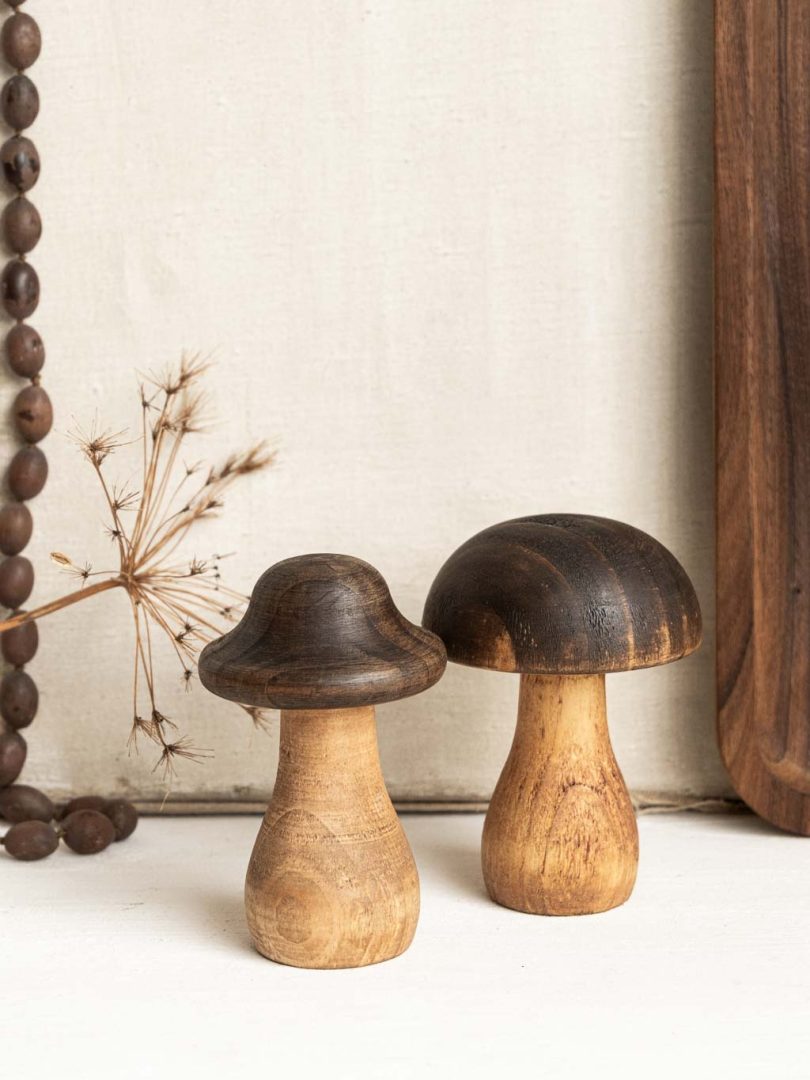 lot 2 champignons en bois décoratifs