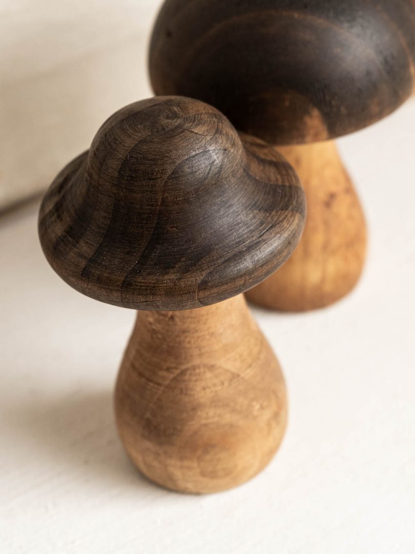 lot 2 champignons en bois décoratifs