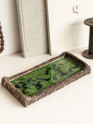 plateau coupelle vide-poche, céramique et pate de verre verte artisanal