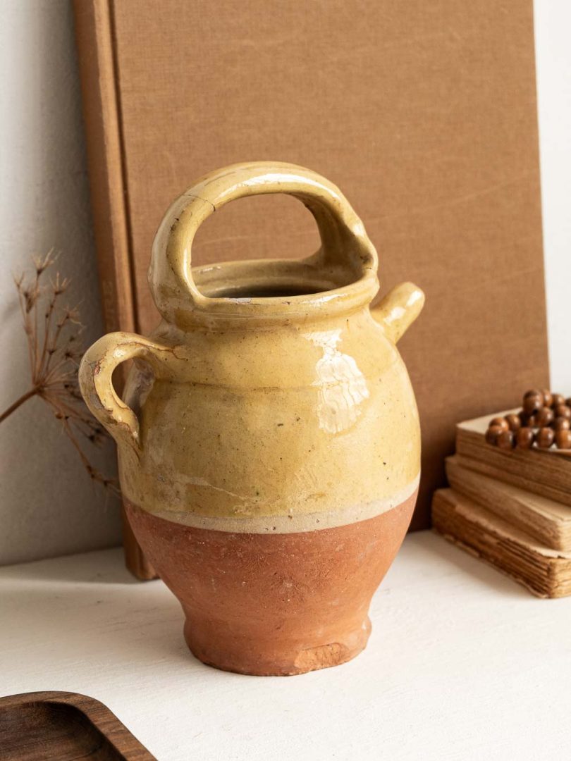 Jarre ancienne bicolore ocre et terre cuite