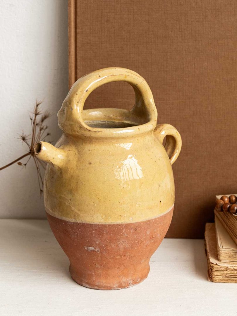 Jarre ancienne bicolore ocre et terre cuite