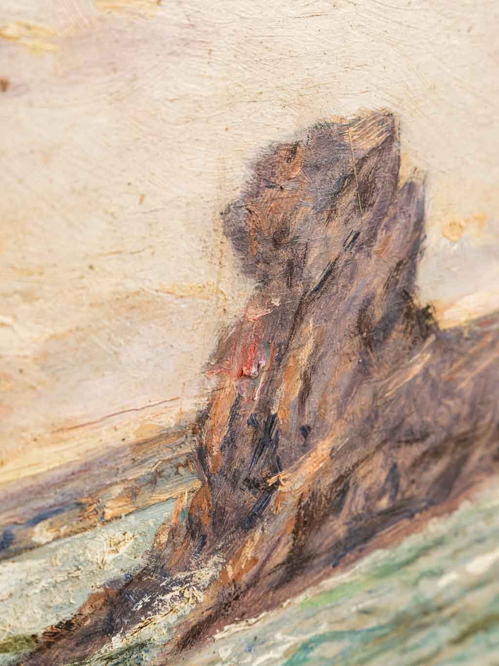 Peinture à l'huile sur bois : paysage, le rocher du lion Belle-ile Bretagne