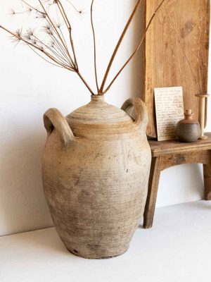 Grande jarre en grès, poterie ancienne artisanale