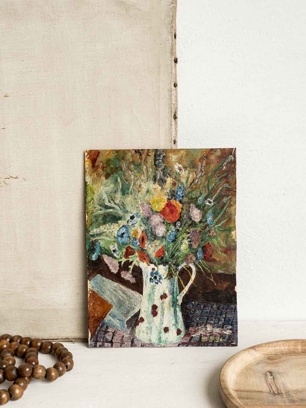 Petite peinture à l'huile, nature morte, bouquet