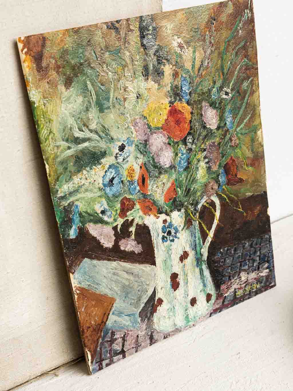 Petite peinture à l'huile, nature morte, bouquet