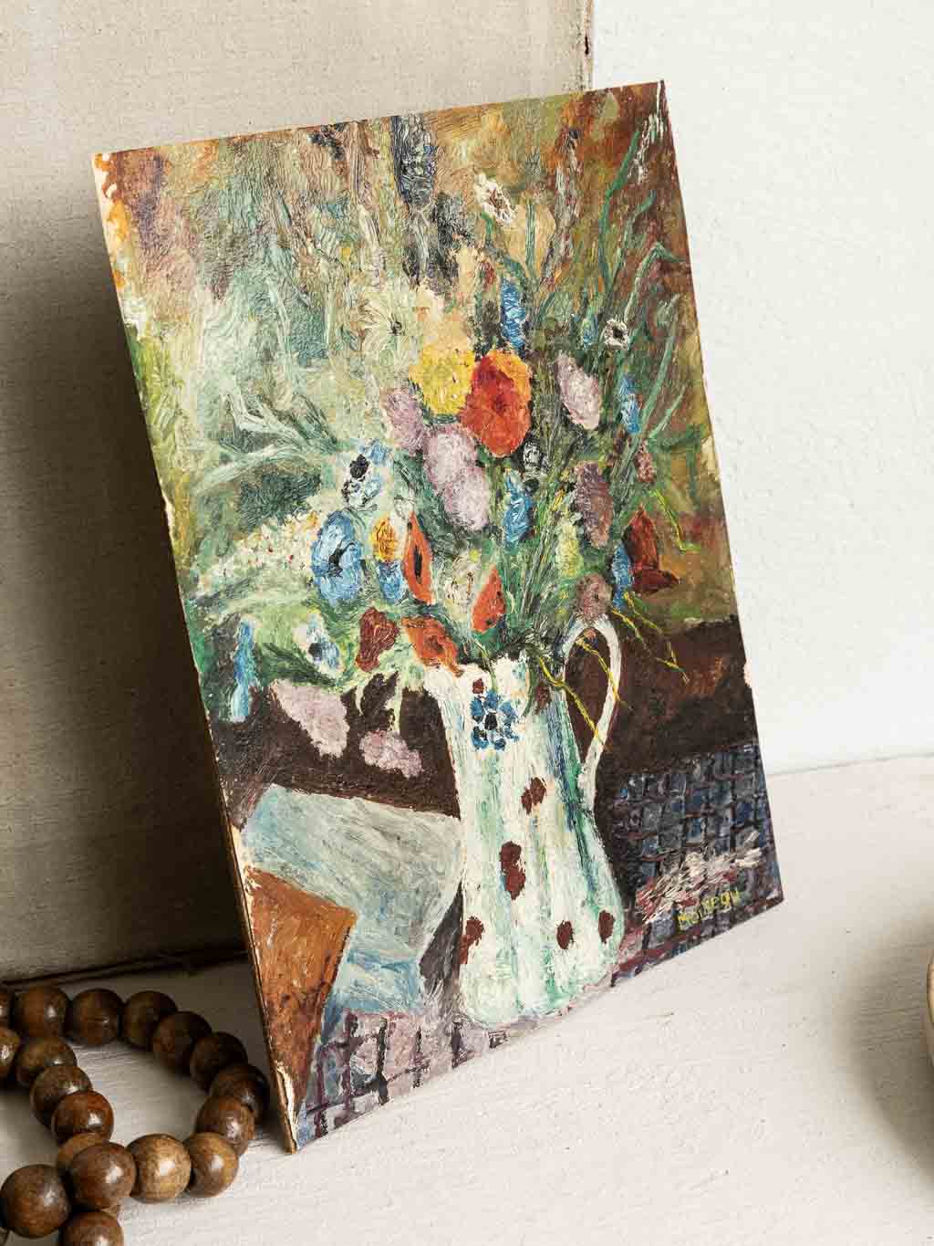 Petite peinture à l'huile, nature morte, bouquet