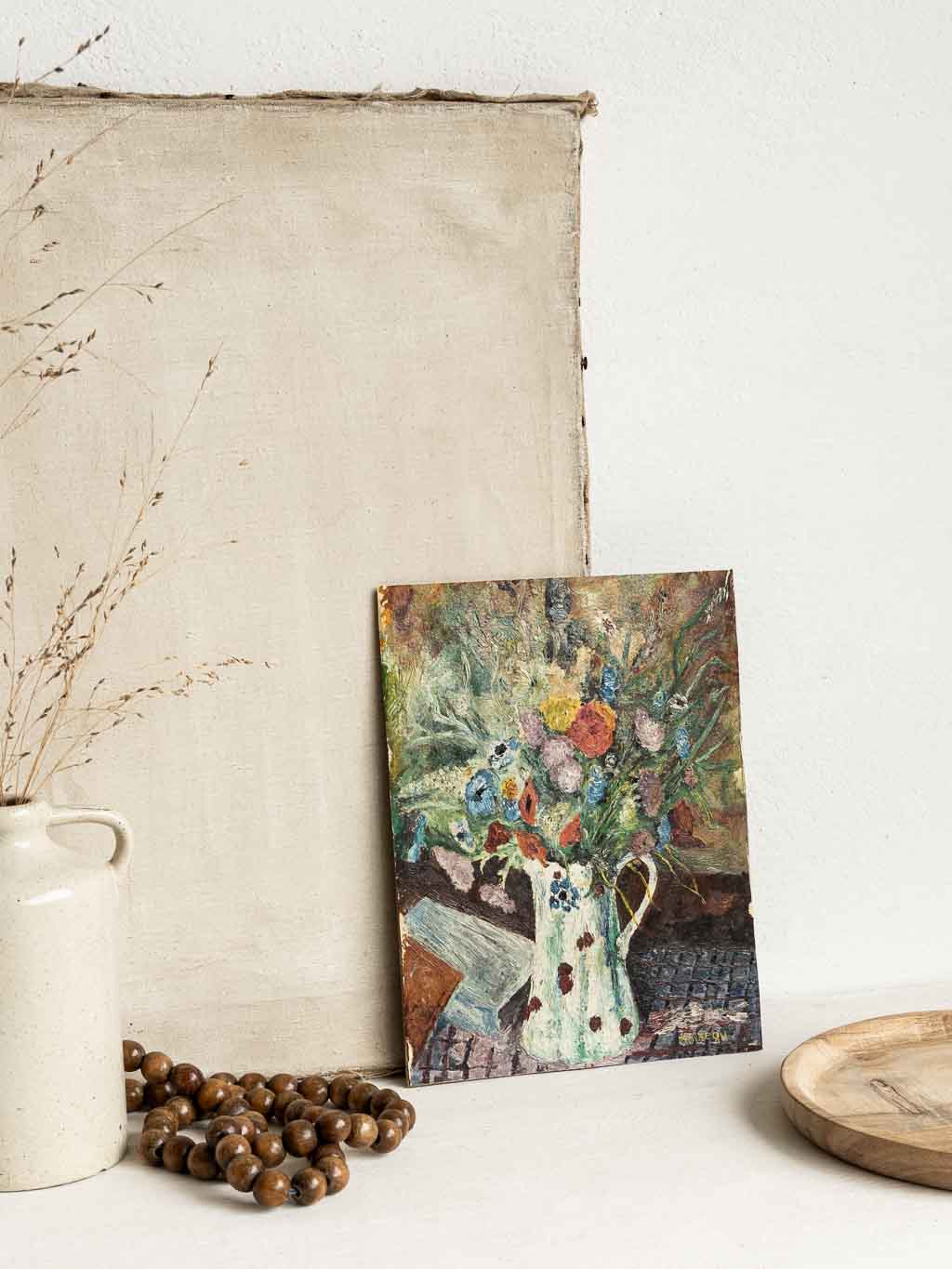 Petite peinture à l'huile, nature morte, bouquet