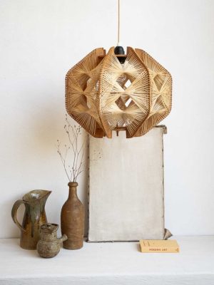 suspension vintage scandinave boule filaire rotin