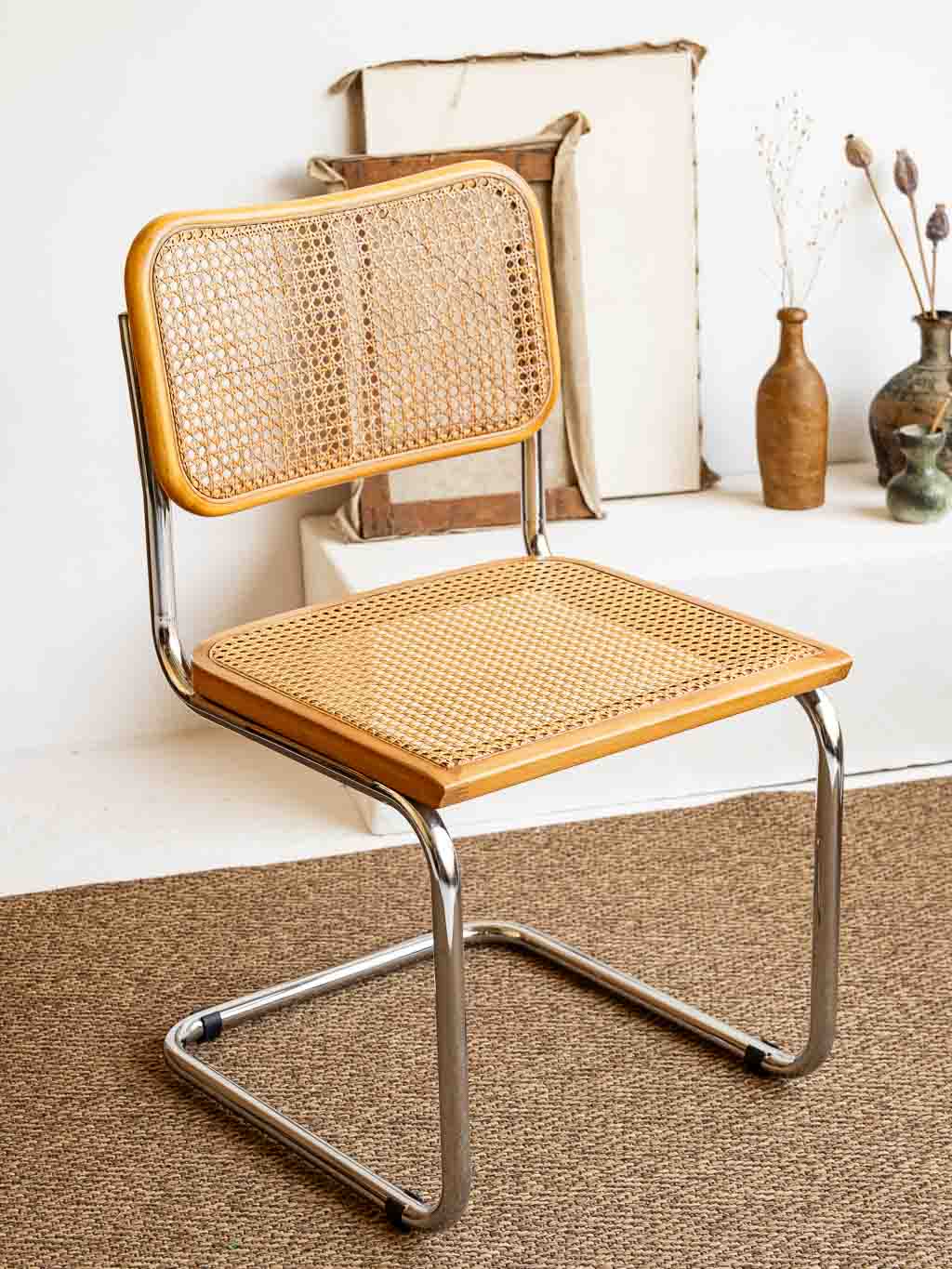 chaise cesca b32 Marcel Breuer vintage 1980 cannage et chrome