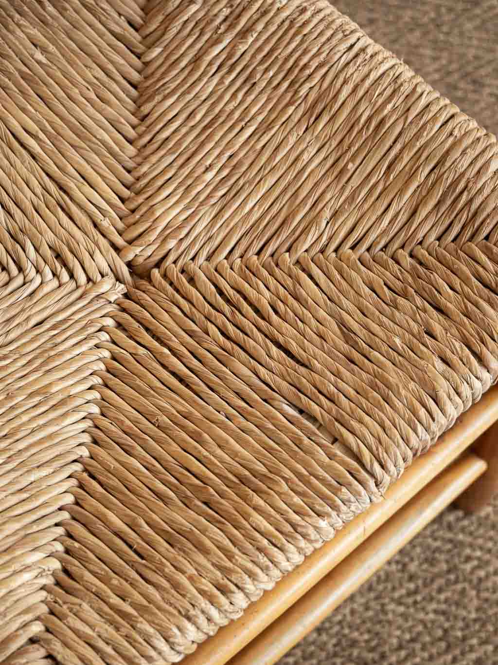Chaise rustique ancienne assise et dossier en paille style Charlotte Perriand