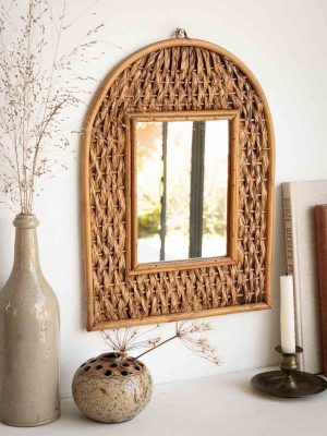 Miroir vintage en fibres naturelles