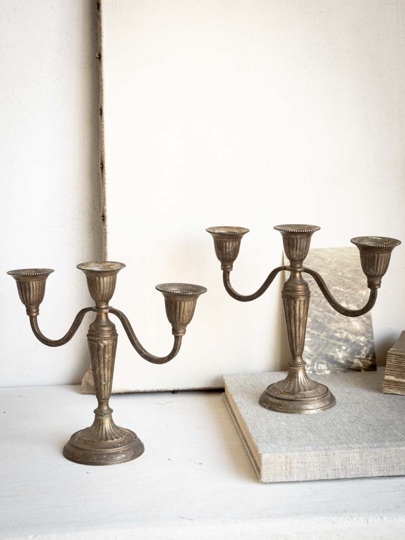 paire de chandelier anciens en métal, 3 branches