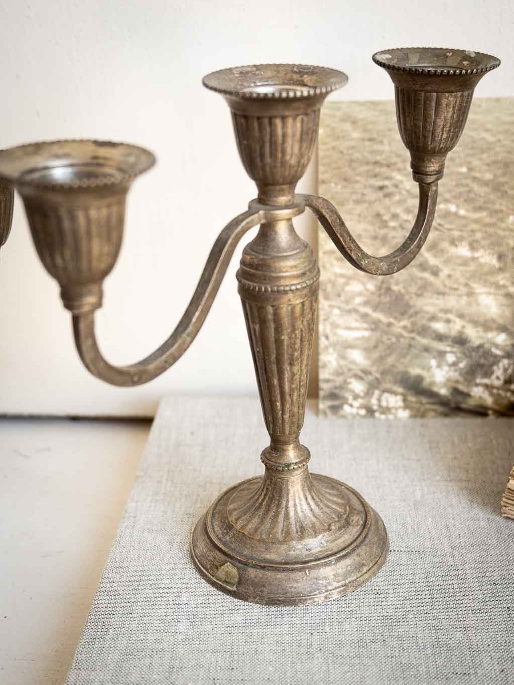 paire de chandelier anciens en métal, 3 branches