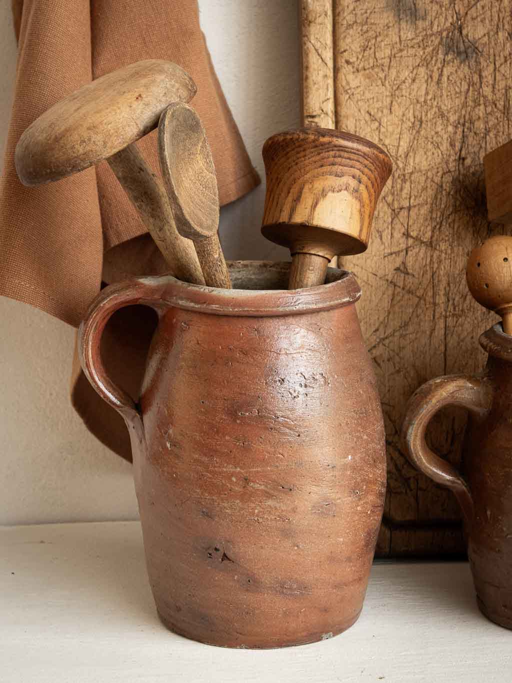 pot en grès ancien, pot à ustensiles de cuisine