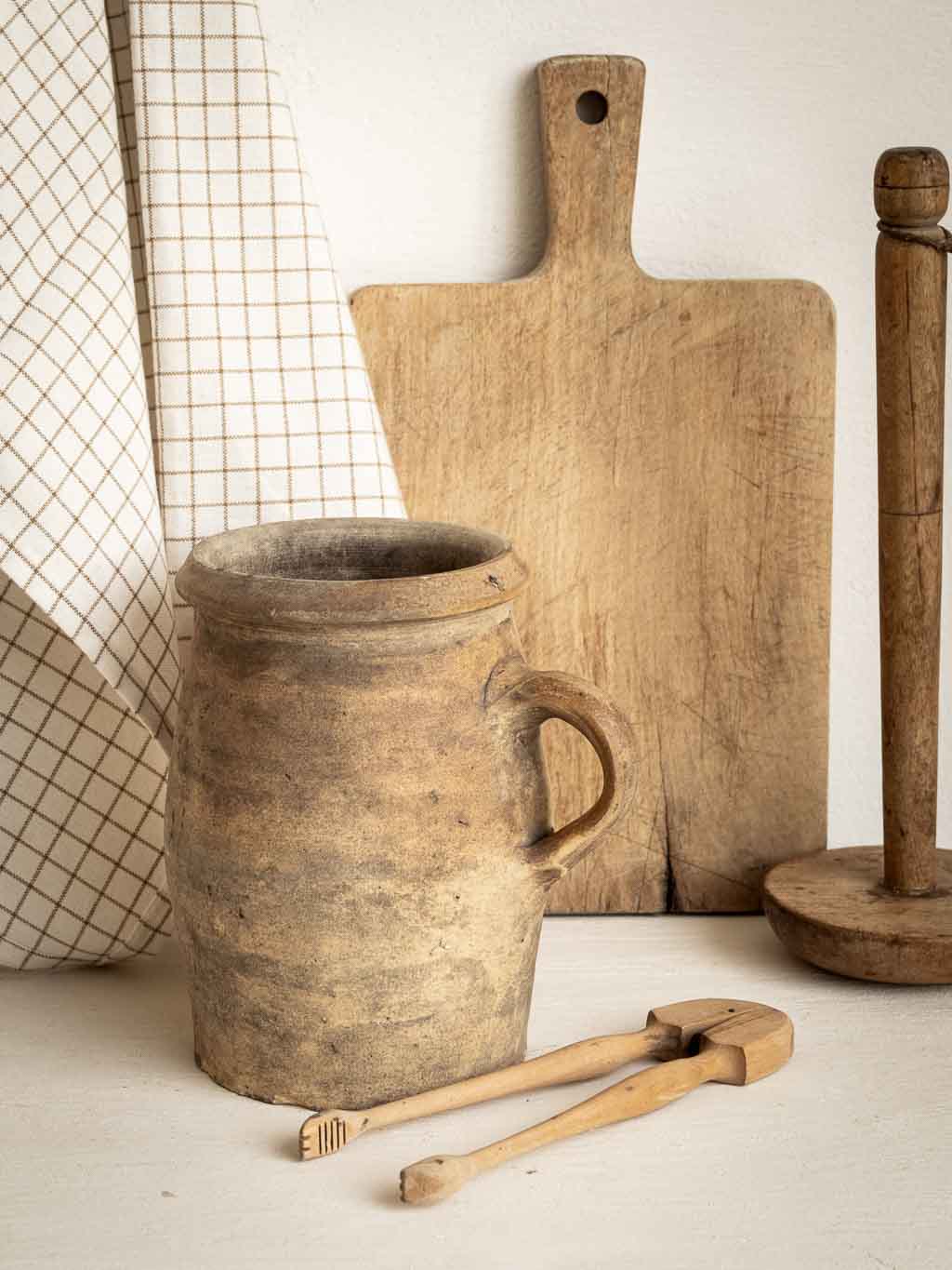 pot à ustensile ancien en grès brut (terre cuite)