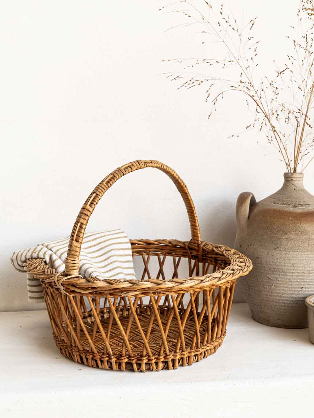 Panier vintage rond en osier