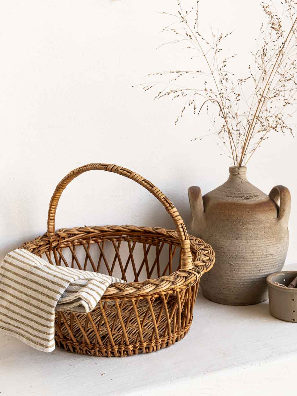 Panier vintage rond en osier